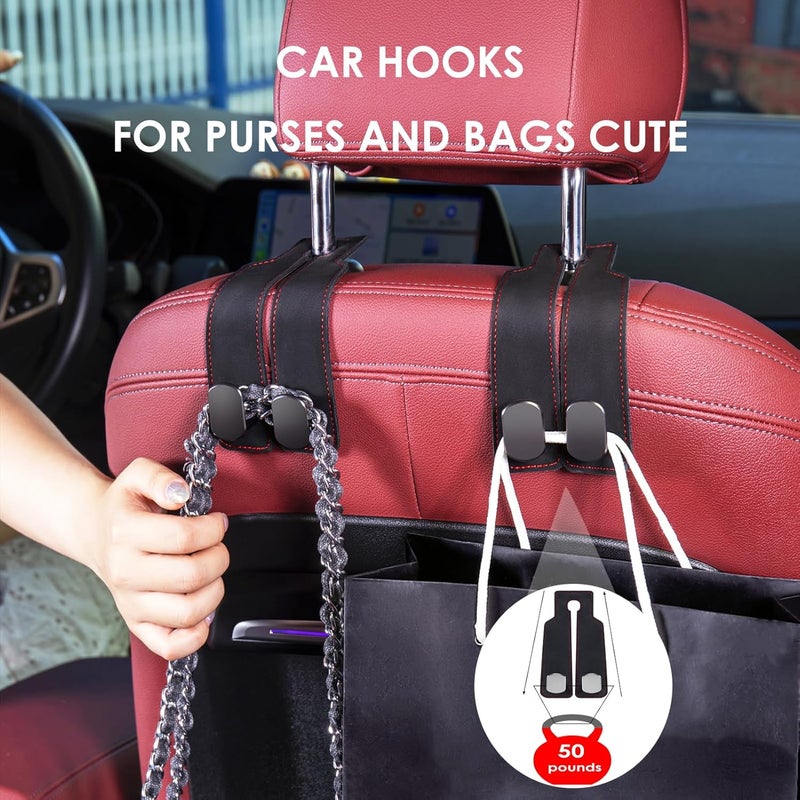 DYREOOE Purse Hook for Car, Thickened Leather Sturdy Metal Car Hooks for Purses and Bags Cute - Headrest Hook for Car, Car Seat Back Storage Hook, Purse Holder for Car (Black - 1 Pack) - Image 3